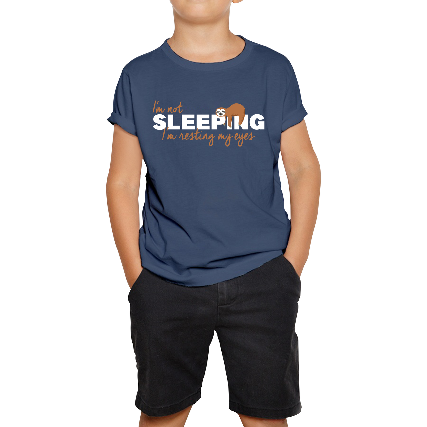 I'm Not Sleeping I'm Resting My Eyes Sloth Funny Sloth Napping Joke Novelty Slogan Quote Kids Tee