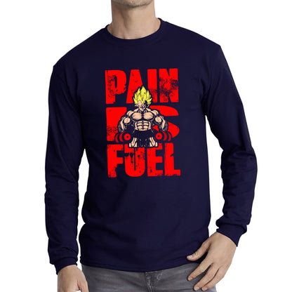 Pain Is Fuel Dragon Ball Z Super Saiyan Goku Kakalot Gym Training Musculation Dumbells Bodybuilding Workout Long Sleeve T Shirt