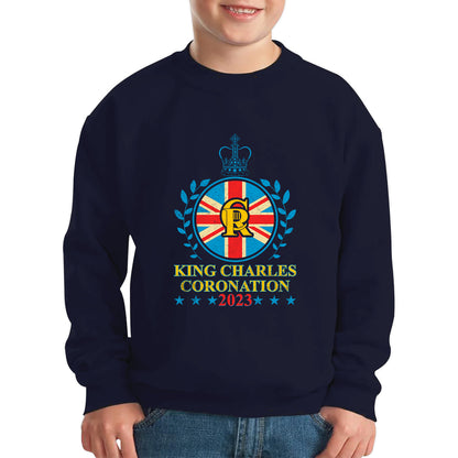 King Charles III Coronation 2023 Union Jack CR III Ruling Monarch Of England Great Britain Kids Jumper