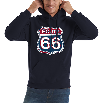 Route 66 Baseball Highway 66 US Biking Riding Highway Main Street of America Unisex Hoodie