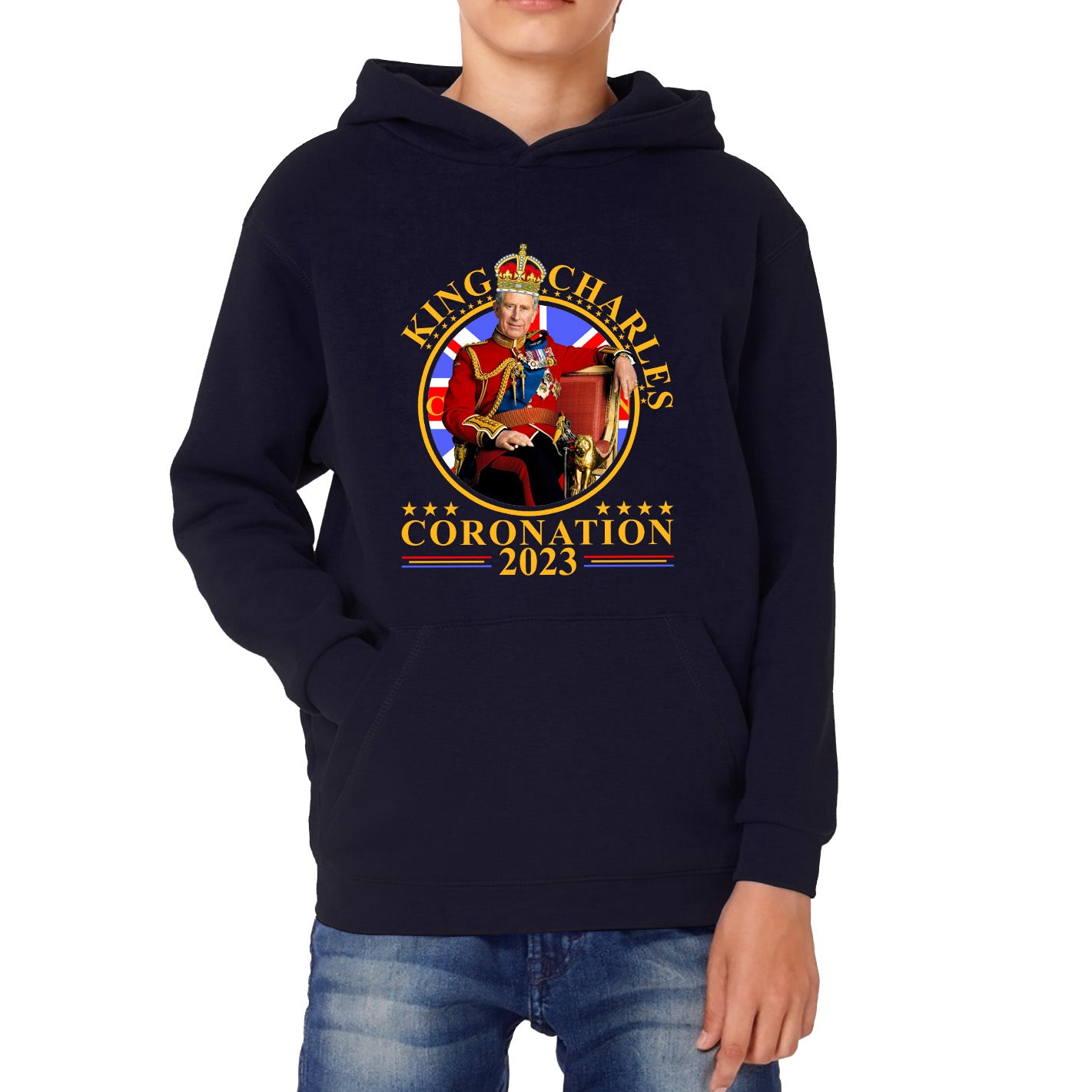 King Charles III Coronation 2023 Ruling Monarch Of England United Kingdom Royal Crown Kids Hoodie