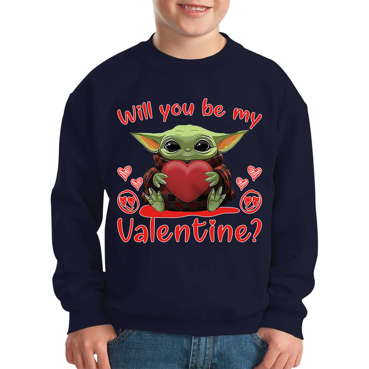 Baby Yoda Jumper Top Will You Be My Valentine Kids Sweatshirt