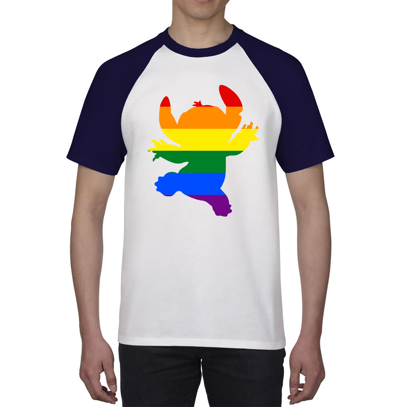 Disney Ohana Stitch Pride LGBT Lilo & Stitch Comedy Cartoon Pride Month LGBTQ+ Rainbow Colours Baseball T Shirt