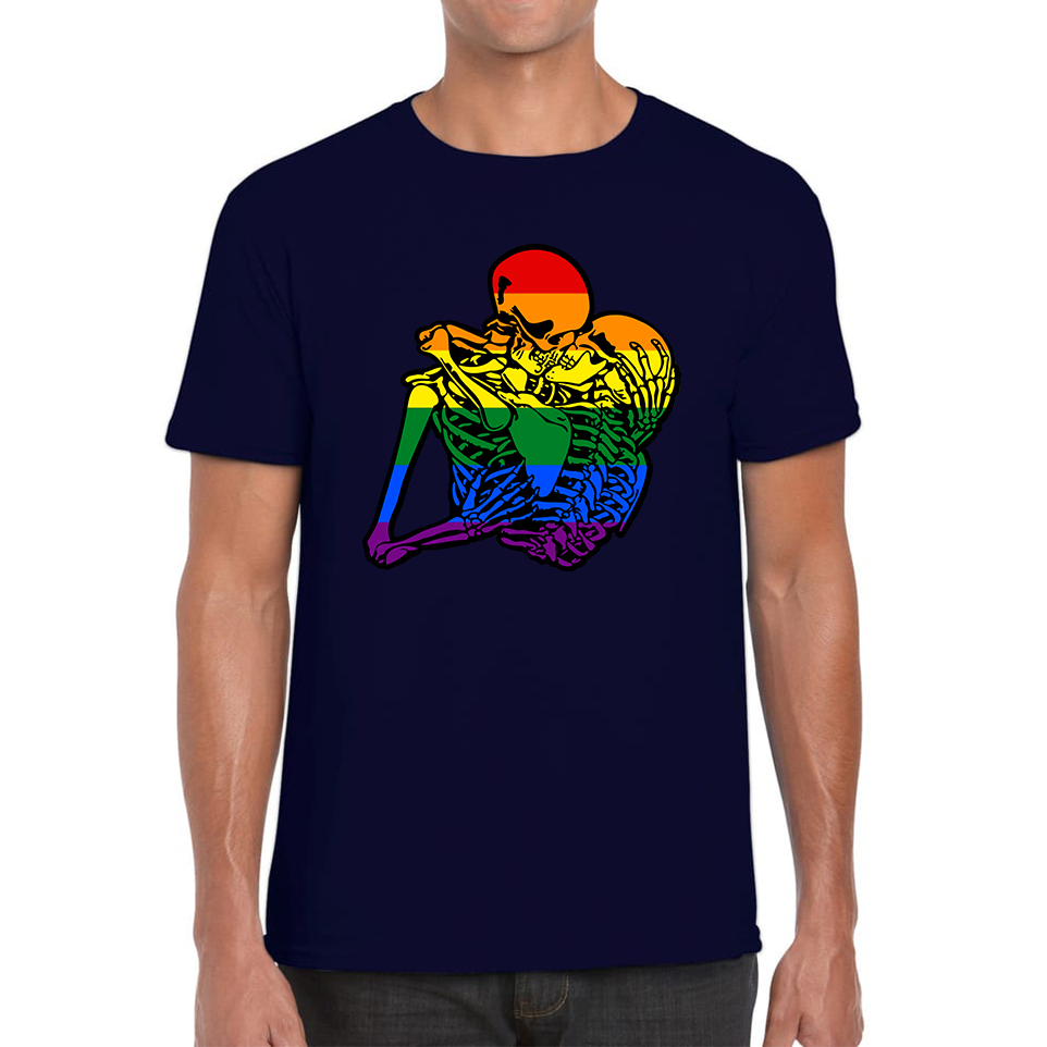 Kissing Skeletons Gay Pride LGBT Gay Skull Halloween LGBTQ+ Rainbow Pride Month Mens Tee Top