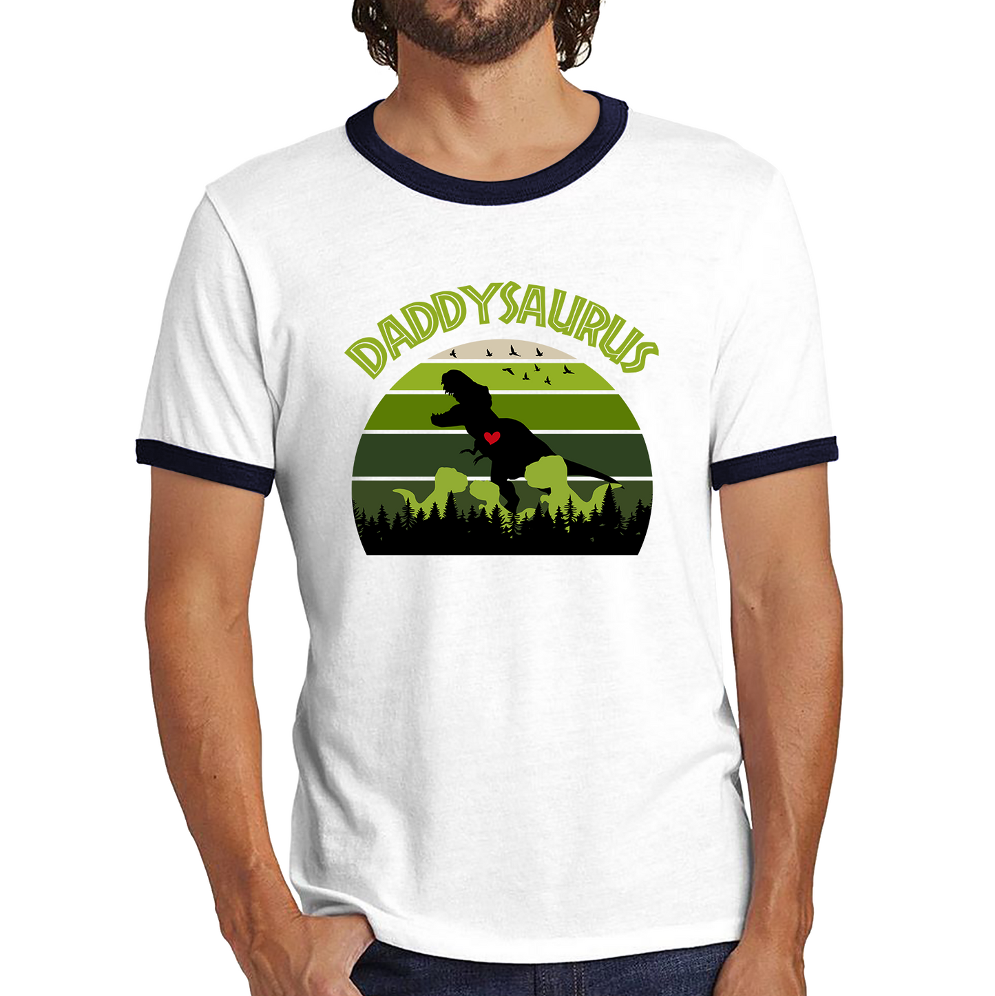 Daddy Saurus Funny T-Rex Fathers Day Vintage Dinosaur Dino World Animal Ringer T Shirt