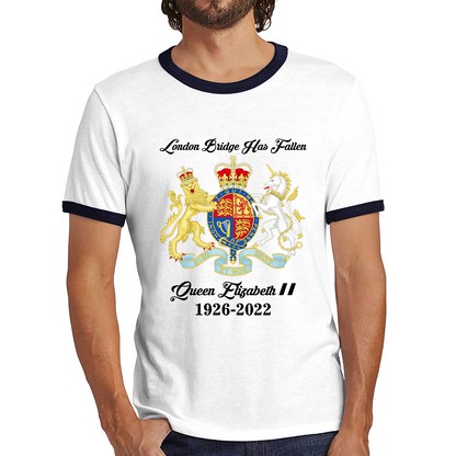 London Bridge Has Fallen Queen Elizabeth II Union Jack Queen's Crown Ringer T Shirt