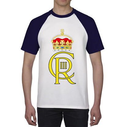 Royal Cypher King Charles III Coronation CR III Ruling Monarch Of Uk Royal Crown Great Britain Baseball T Shirt