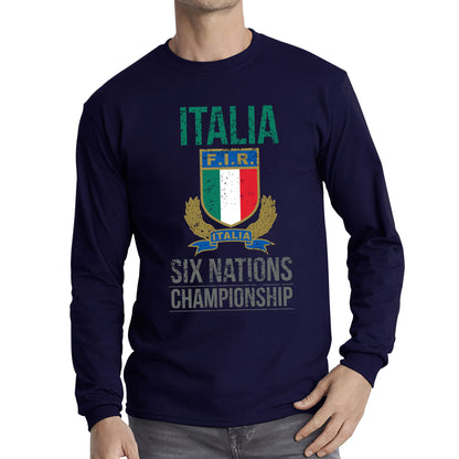 Italia Flag Logo Rugby Cup European Support World Six Nations Championship Long Sleeve T Shirt