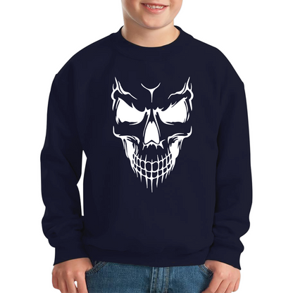 Skull Face Scary Horror Biker Racers Novelty Spooky Kids Jumper