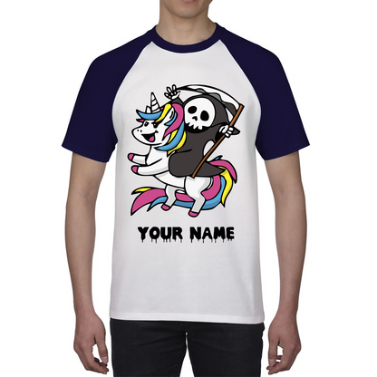 Personalised Cute Death Riding A Kawaii Unicorn Your Name Baseball T Shirt