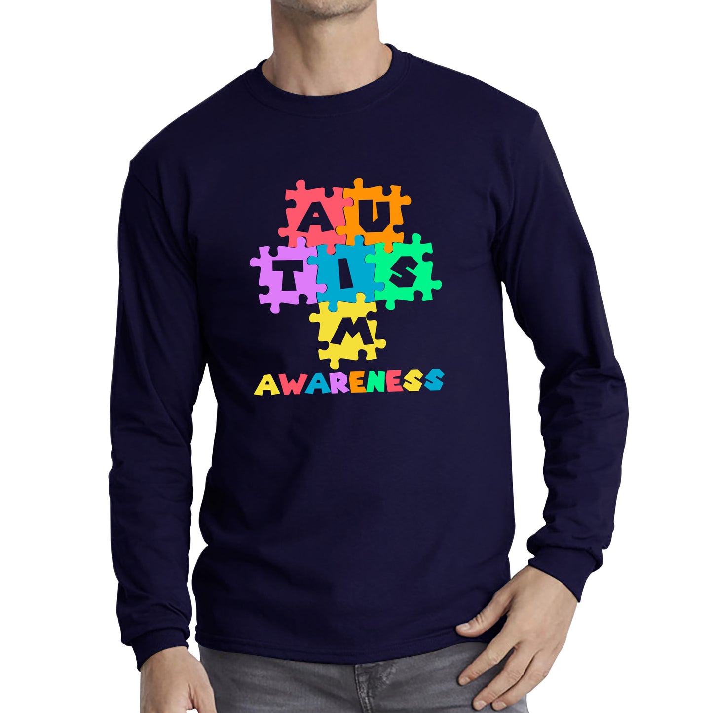 Autism Awareness Jigsaw Puzzle Pieces Autism Support Acceptance Autistic Pride Autism Month Long Sleeve T Shirt