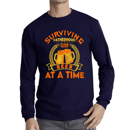 Surviving Fatherhood One Beer At A Time Fathers Day T Shirt