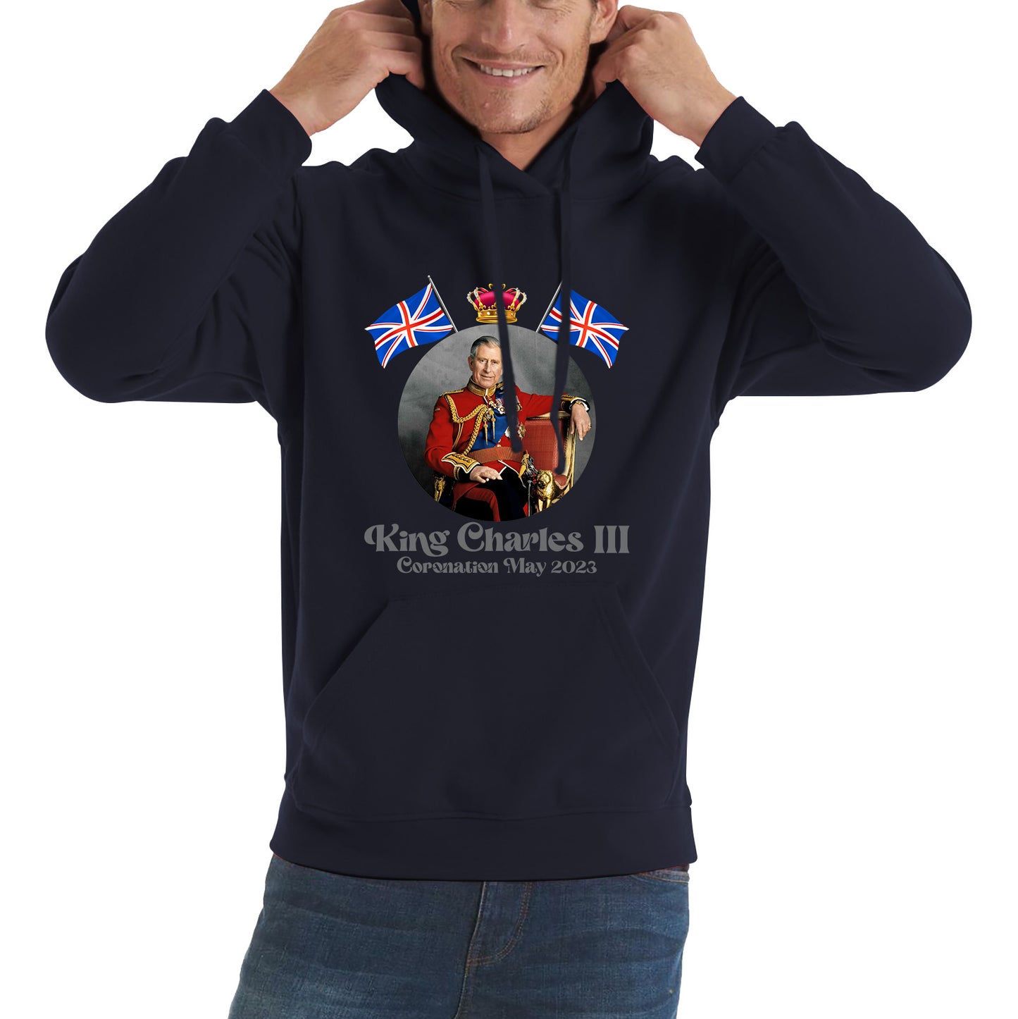 King Charles III 6th May 2023 Coronation British Flags Royal Crown CR III Union Jack His Majesty Unisex Hoodie