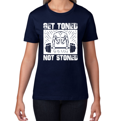 Get Toned Not Stoned Workout Muscles Fitness Motivational Gym Womens Tee Top