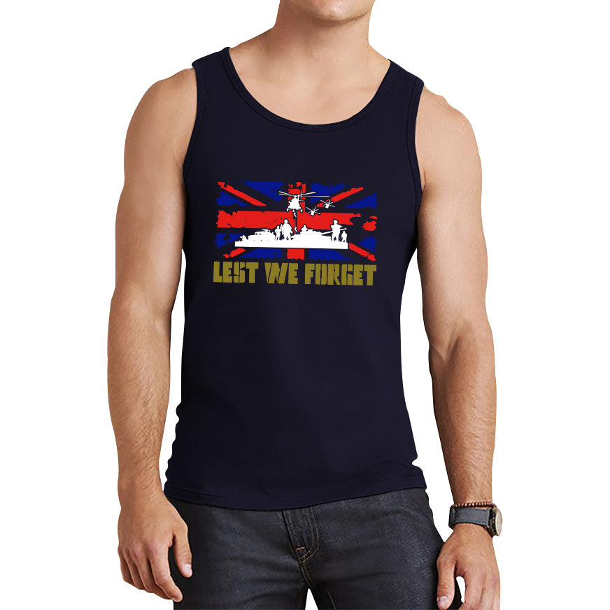 UK Flag British Armed Forces Day Lest We Forget Remembrance Day Veterans Day WWI Poppy Flower Tank Top