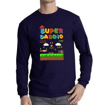 Super Daddio Daddy Super Mario Spoof Gamer Dad Mario Bros Super Dad Father's Day Game Series Long Sleeve T Shirt