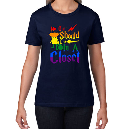 No One Should Live In A Closet Harry Potter LGBT Gay Pride Vintage Womens Tee Top