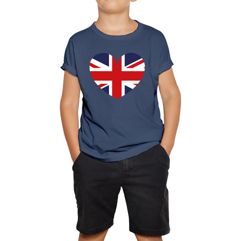 Uk Flag Heart Shape Battle Of Boyne's Queen Platinum Jubilee British Royal Kids Tee