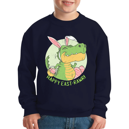 Happy Eastrawr Easter Bunny Dinosaur T-Rex RAWR Easter Egg Rabbit Funny Easter Day Kids Jumper