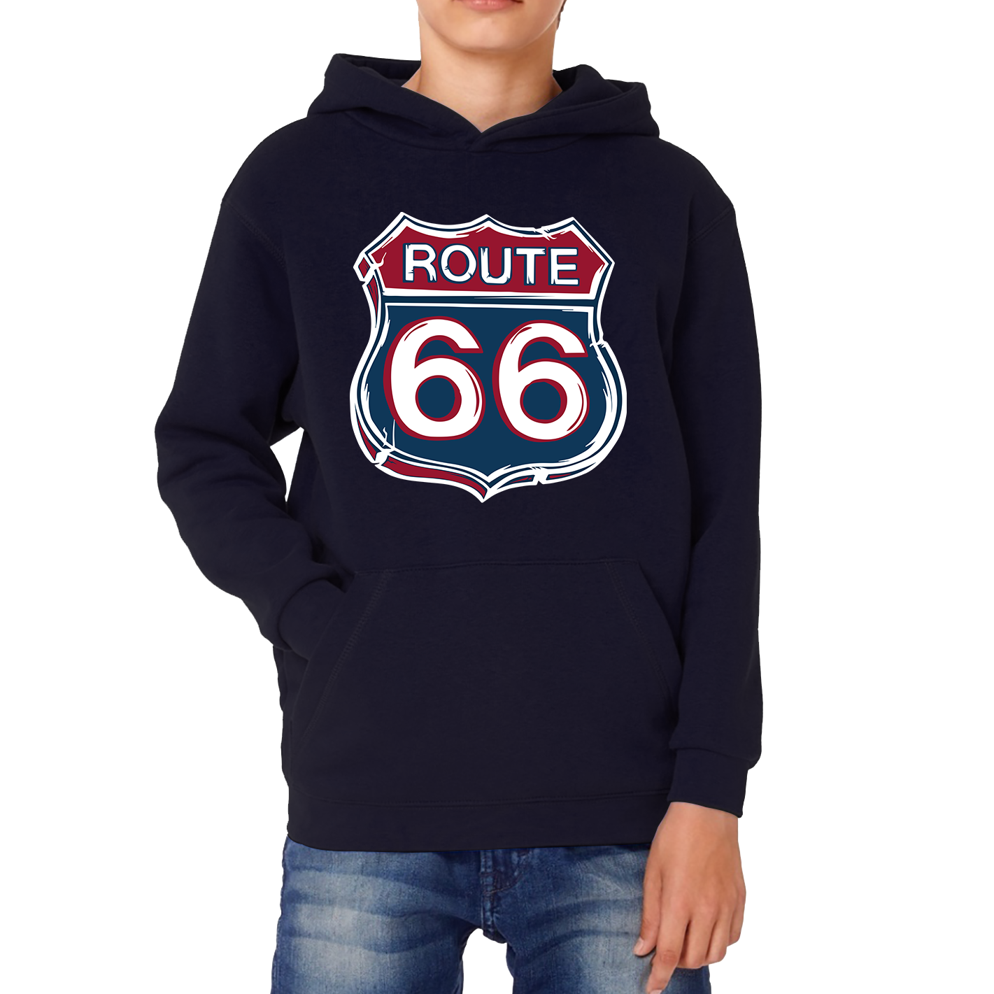 Route 66 Baseball Highway 66 US Biking Riding Highway Main Street of America Kids Hoodie