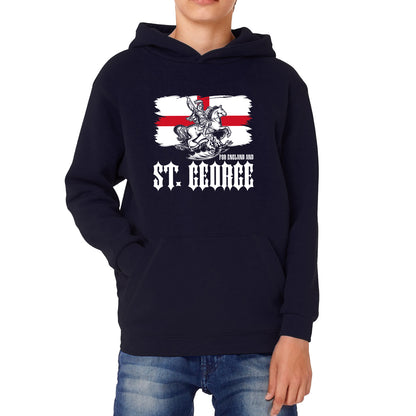 St George's Day Coat Of Arms Of Moscow Heraldic Horseman With A Spear In His Hand Slaying A Zilant Saint George And The Dragon England Flag Kids Hoodie