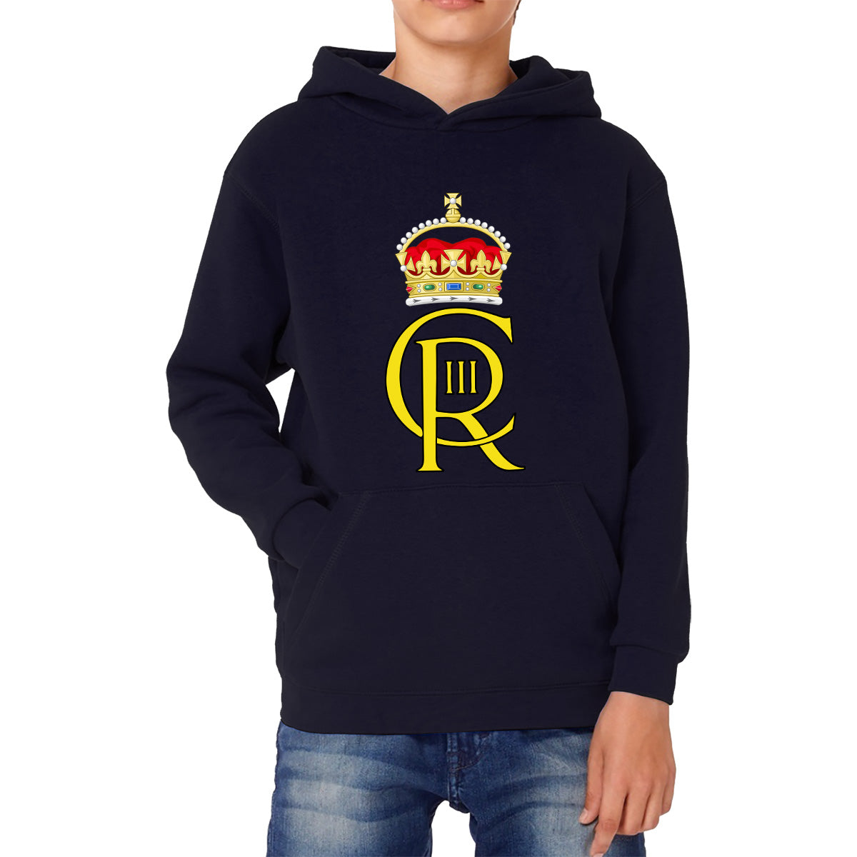 Royal Cypher King Charles III Coronation CR III Ruling Monarch Of Uk Royal Crown Great Britain Kids Hoodie