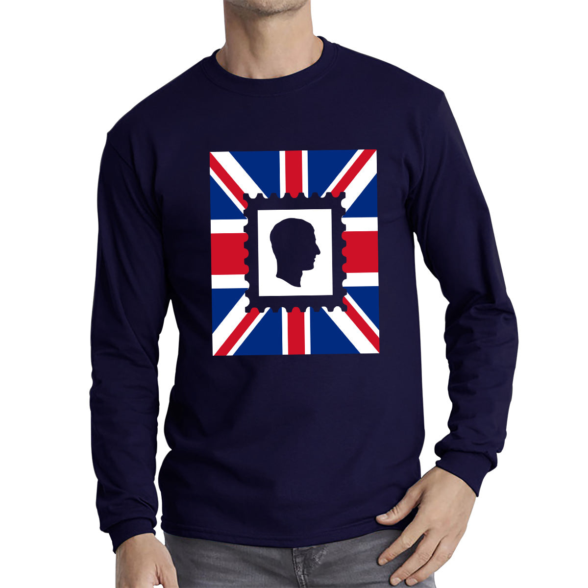 King Charles III Stamp United Kingdom Flag King Of England Royal Crown His Majesty Union Jack Long Sleeve T Shirt