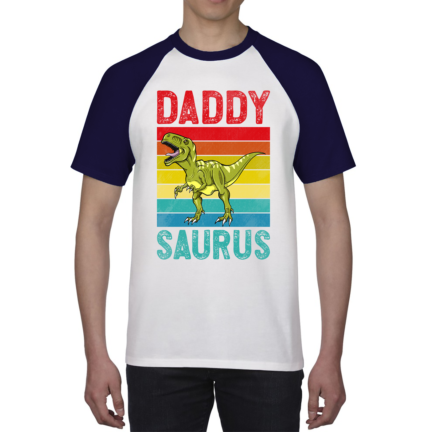 Daddy Saurus Funny T-Rex Father's Day Vintage Dinosaur Animal Baseball T Shirt