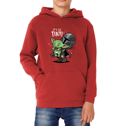 It's So Tiny! The Mandalorian Holding Grogu Yoda's species Star Wars Mando And Baby Yoda Star Wars Day 46th Anniversary Kids Hoodie