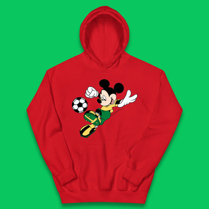 Mickey Mouse Kicking Football Soccer Player Disney Cartoon Mickey Soccer Player Football Team Kids Hoodie