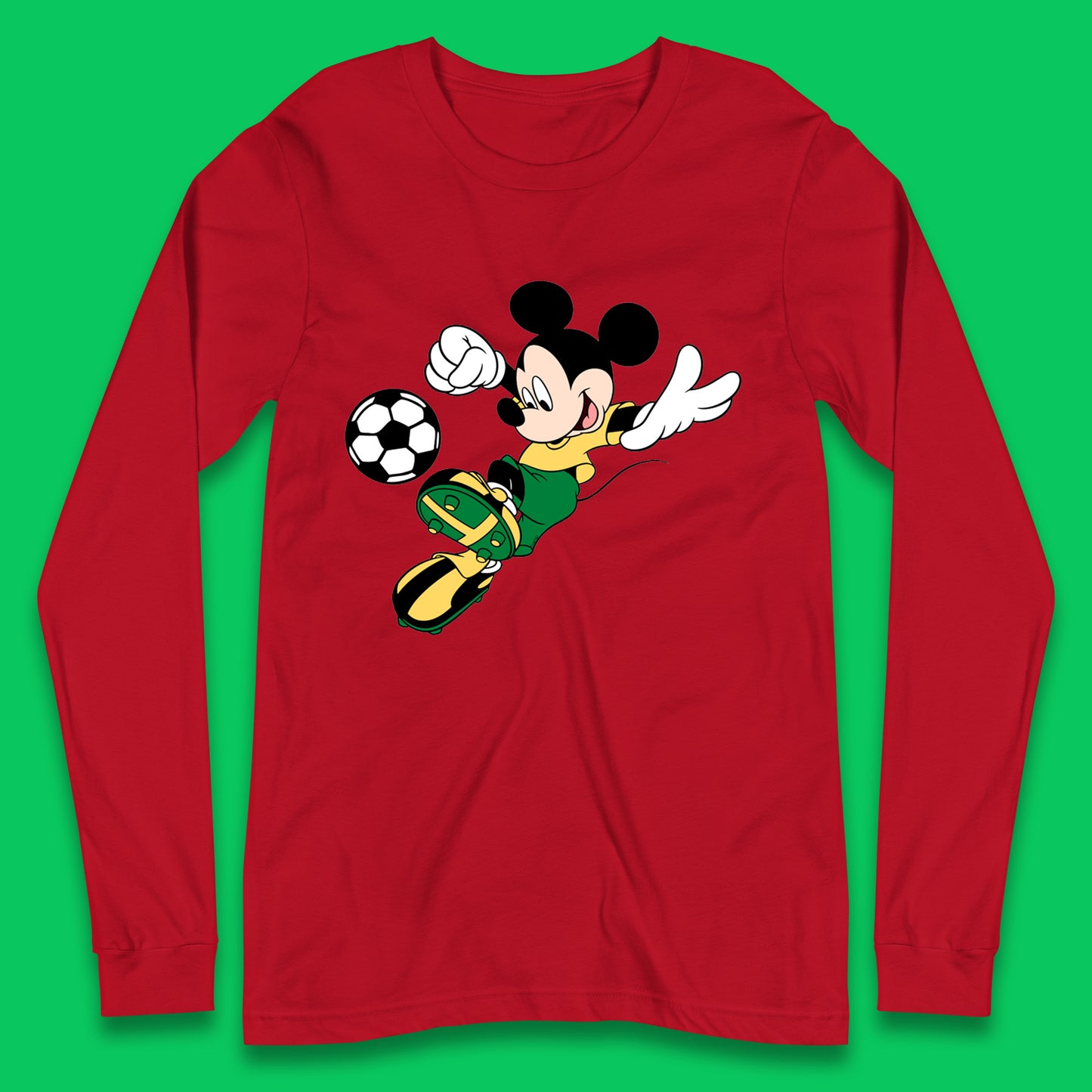 Mickey Mouse Kicking Football Soccer Player Disney Cartoon Mickey Soccer Player Football Team Long Sleeve T Shirt