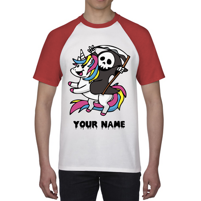 Personalised Cute Death Riding A Kawaii Unicorn Your Name Baseball T Shirt