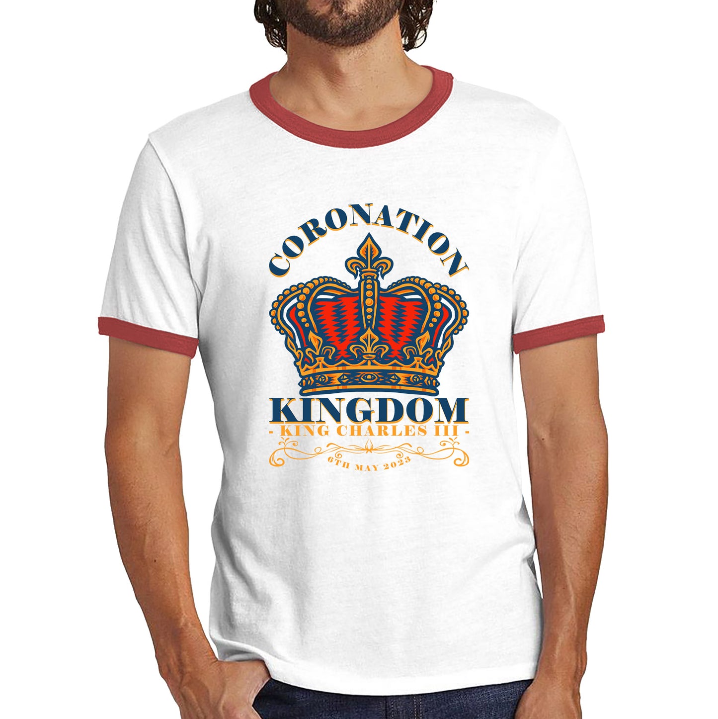 Coronation Kingdom King Charles III 6th May 2023 Royal Crown CR III His Majesty Union Jack Ringer T Shirt