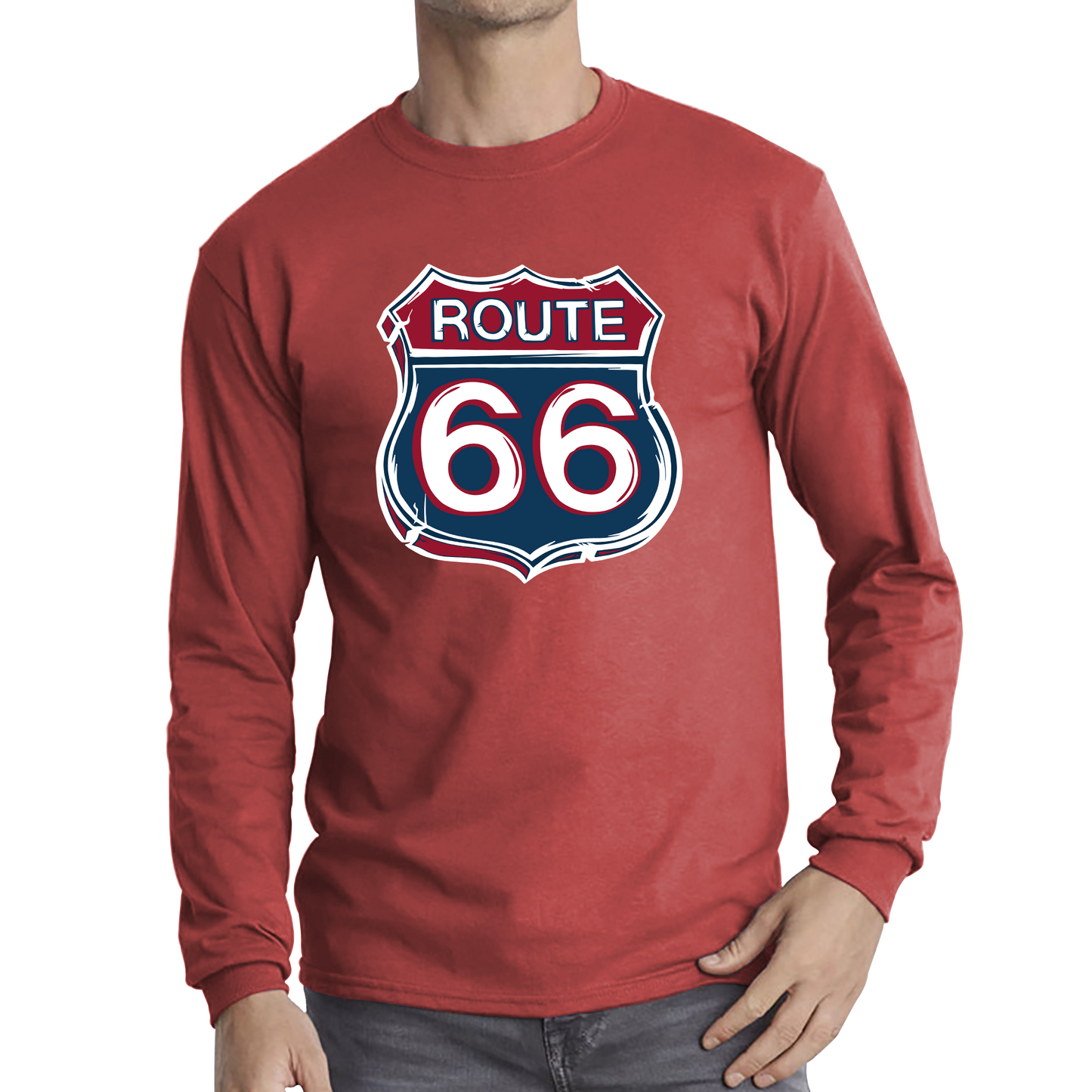 Route 66 Baseball Highway 66 US Biking Riding Highway Main Street of America Long Sleeve T Shirt