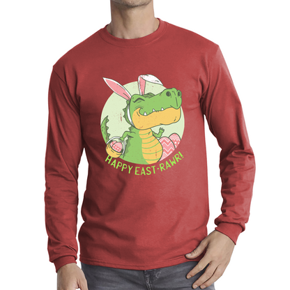 Happy Eastrawr Easter Bunny Dinosaur T-Rex RAWR Easter Egg Rabbit Funny Easter Day Long Sleeve T Shirt