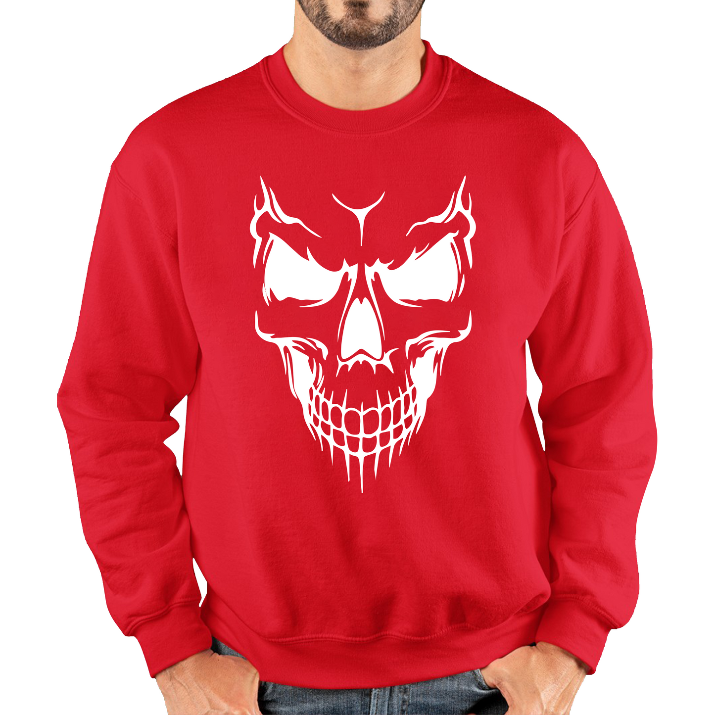 Skull Face Scary Horror Biker Racers Novelty Spooky Unisex Sweatshirt