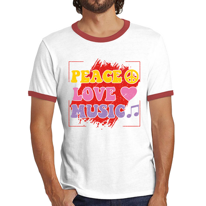 Peace Love Music Funny Music Lover Inspirational Motivational Music Festival Musician Ringer T Shirt