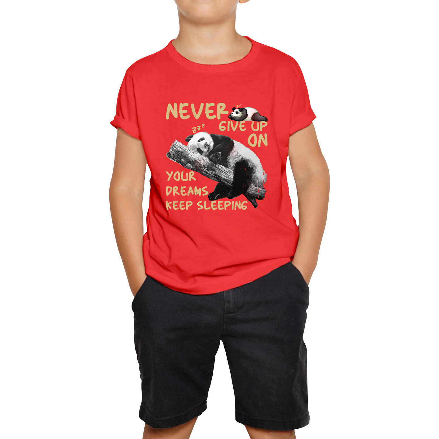 Never Give Up On Your Dreams Keep Sleeping Cute Panda Sleeping Quote Kids Tee