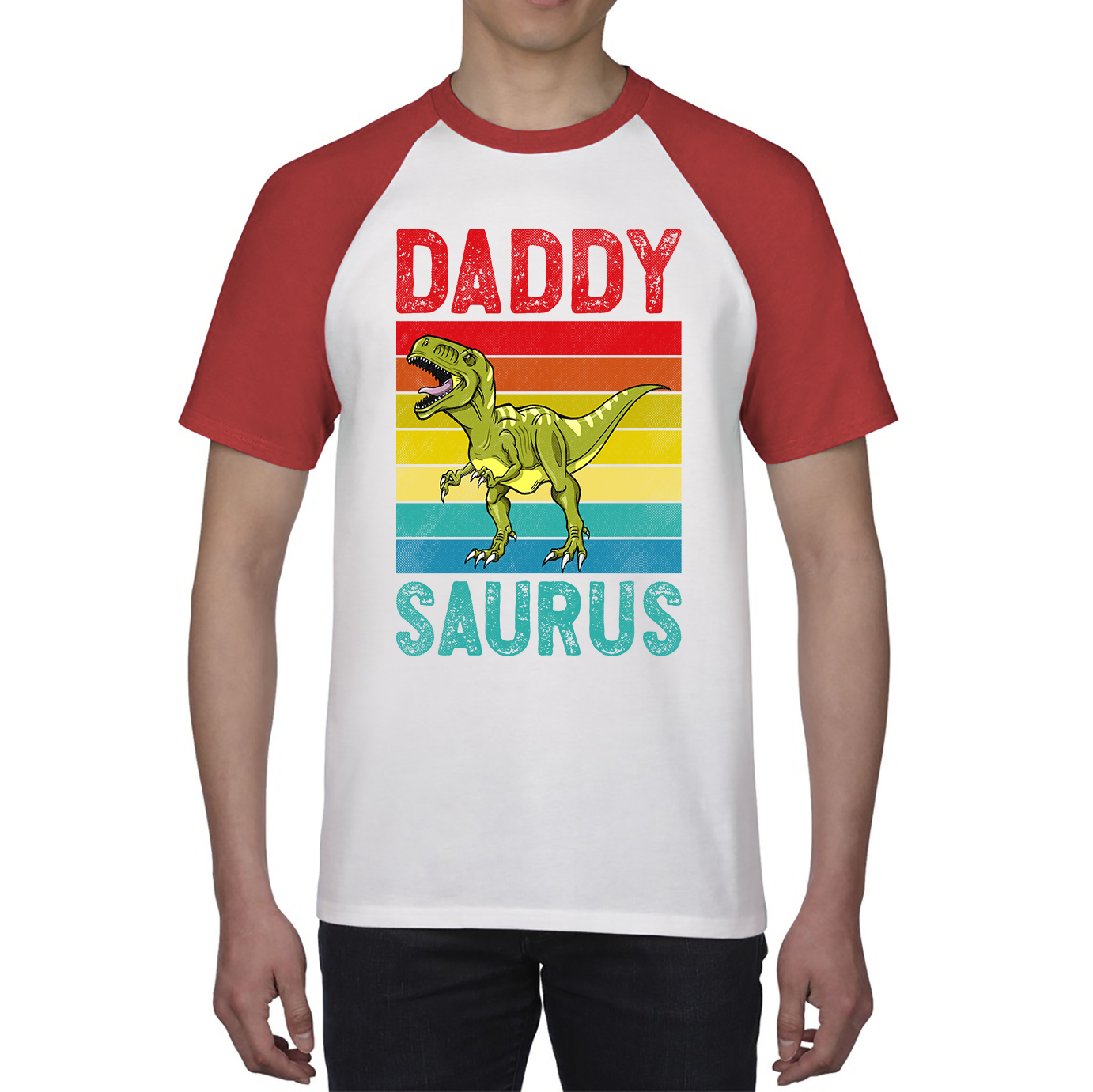 Daddy Saurus Funny T-Rex Father's Day Vintage Dinosaur Animal Baseball T Shirt