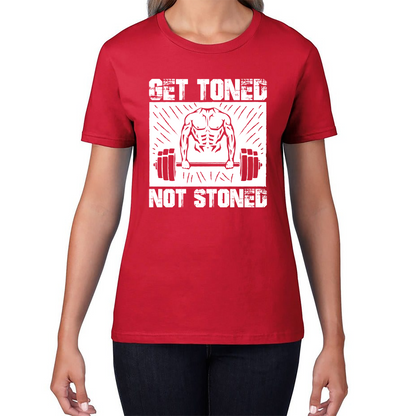 Get Toned Not Stoned Workout Muscles Fitness Motivational Gym Womens Tee Top