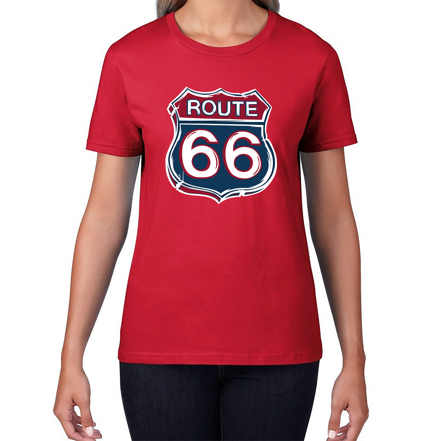 Route 66 Baseball Highway 66 US Biking Riding Highway Main Street of America Womens Tee Top