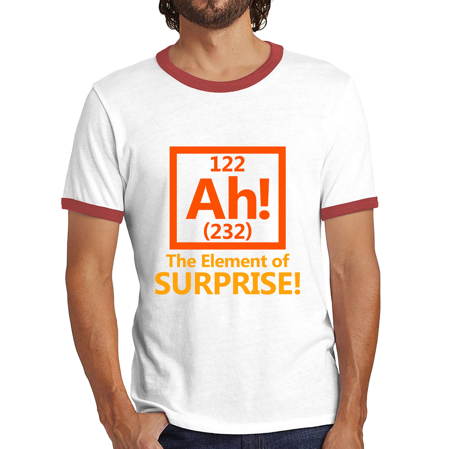 Ah The Element Of Surprise Funny Novelty Scientist Periodic Table Joke Ringer T Shirt