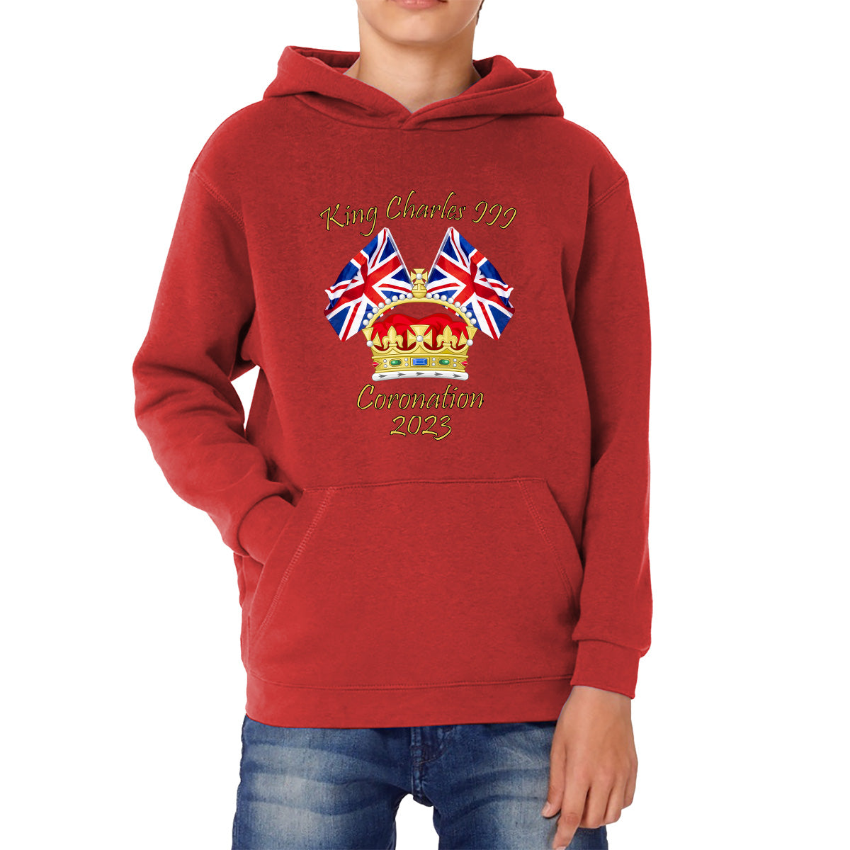 King Charles III Coronation 2023 United Kingdom Flags Royal Crown Ruling Monarch Of England CR III Kids Hoodie