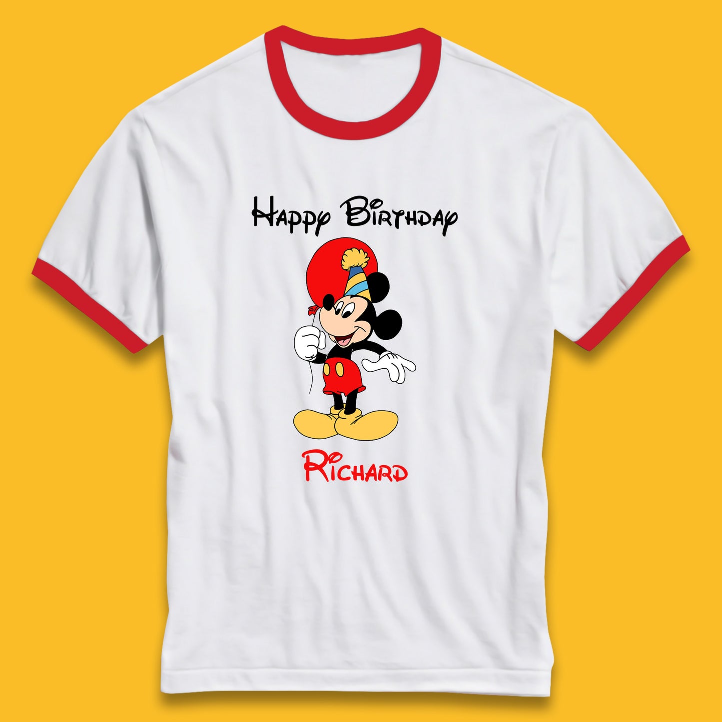 Personalised Happy Birthday Disney Mickey Mouse Your Name Cute Cartoon Character Disney Birthday Theme Party Ringer T Shirt