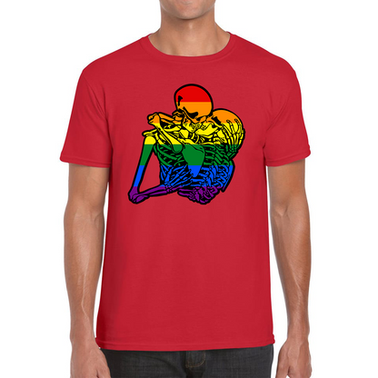 Kissing Skeletons Gay Pride LGBT Gay Skull Halloween LGBTQ+ Rainbow Pride Month Mens Tee Top