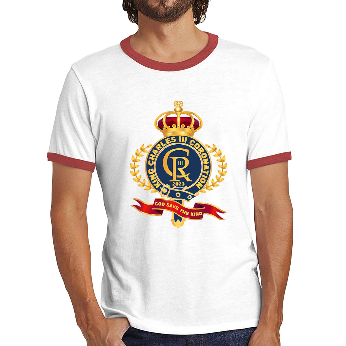 King Charles III Coronation 2023 CR III God Save The King Royal Crown United Kingdom Ruling Monarch Ringer T Shirt