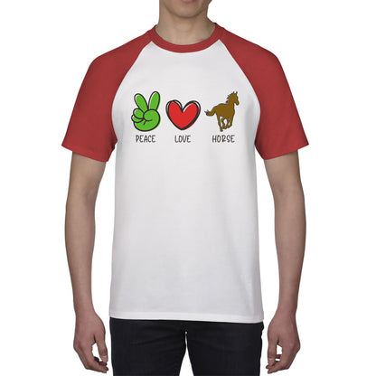 Peace Love Horse Funny Horse Riding Lovers Adventure Peace Logo Baseball T Shirt