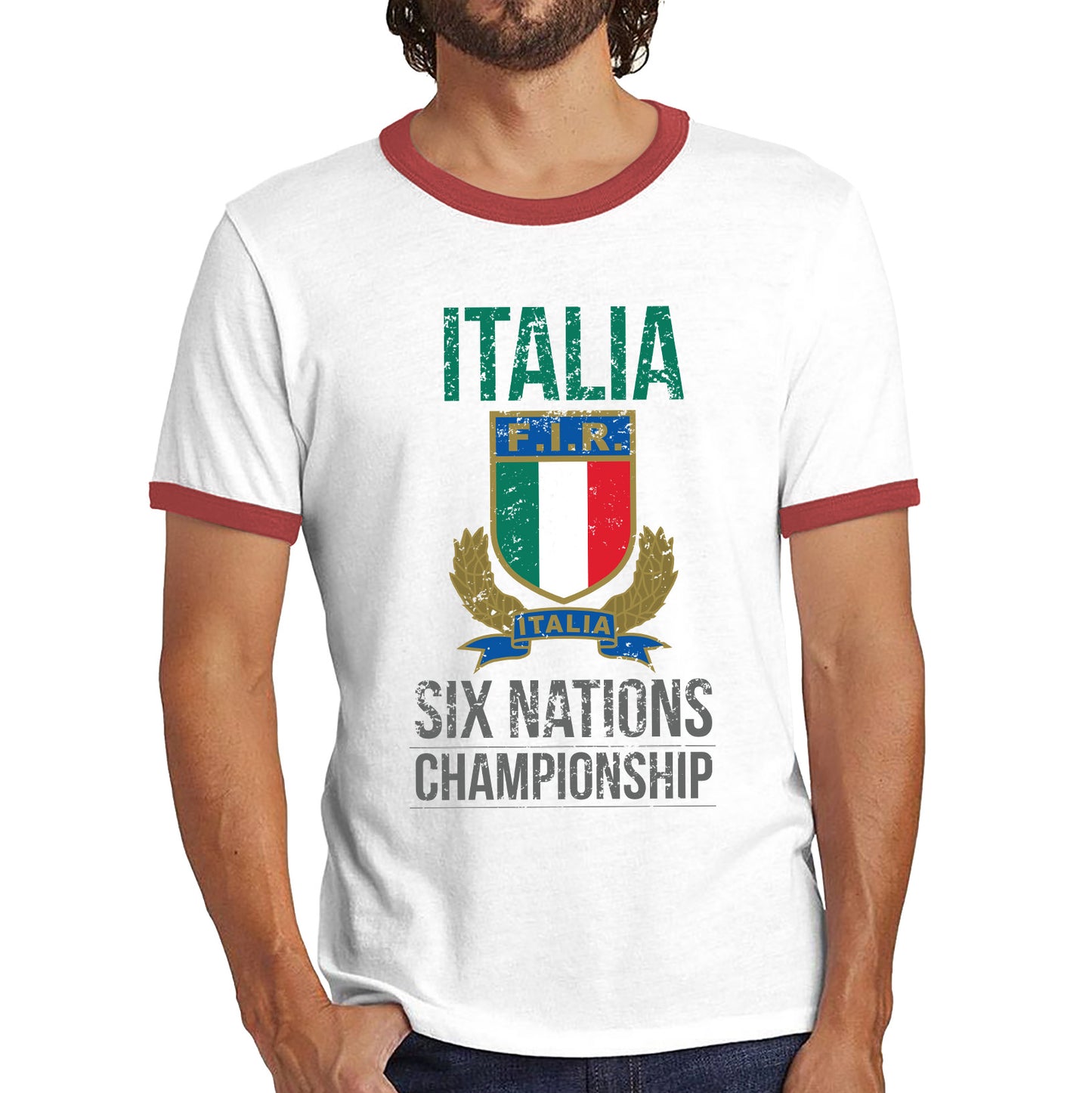 Italia Flag Logo Rugby Cup European Support World Six Nations Championship Ringer T Shirt