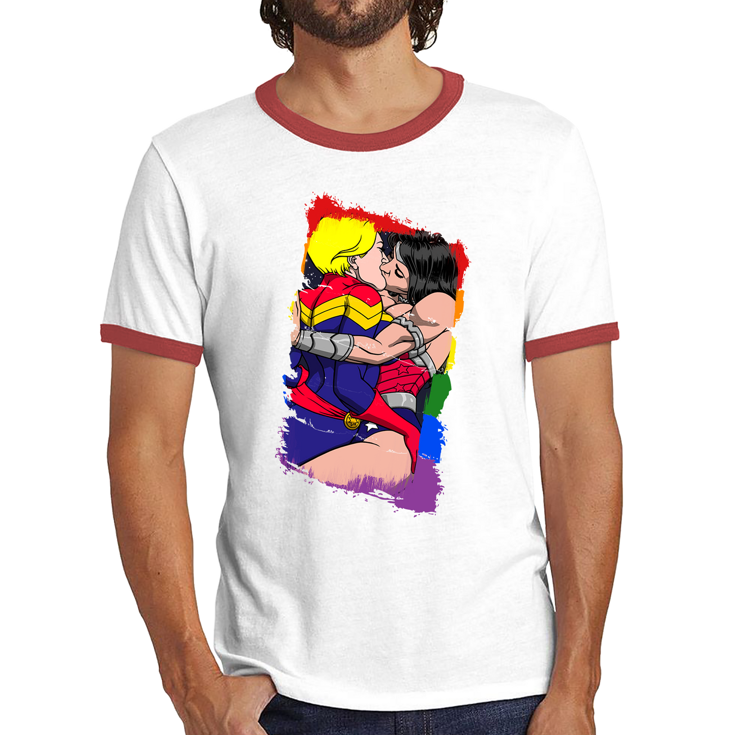 Wonder Women x Captain Marvel Kissing LGBT Pride Valentine Ringer T Shirt