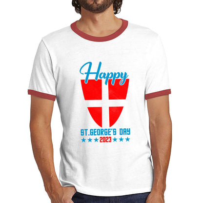 Happy St George's Day 2023 Saint George Cross Shield England Flag Religious Warriors St George Day Ringer T Shirt